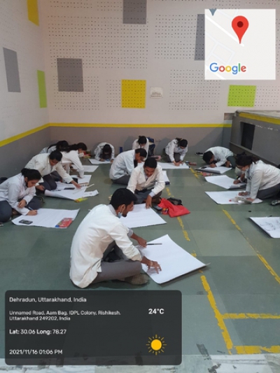 Students participating in drawing competition